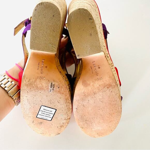 KATE SPADE Purple Red Colorblock Penny Cork Wedges Heeled Sandals Slingback 9.5 - Picture 12 of 12
